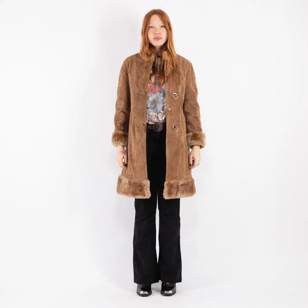 Vintage 70's Women Suede Sherpa Coat in Beige