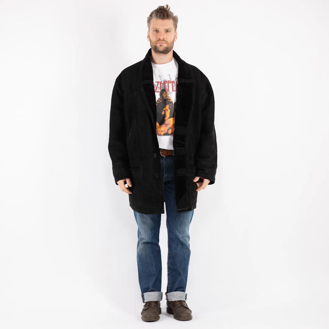 Vintage 80's Men Sheepskin Coat in Black