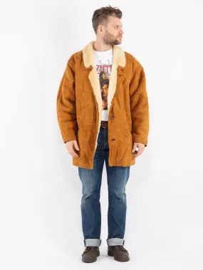 Vintage 80's Men Sheepskin Shearling Coat in Brown