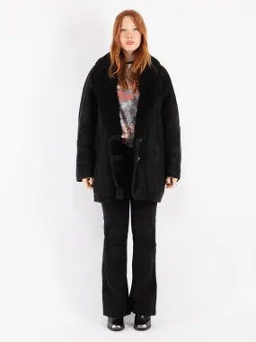 Vintage 80's Women Sheepskin Shearling Coat in Black