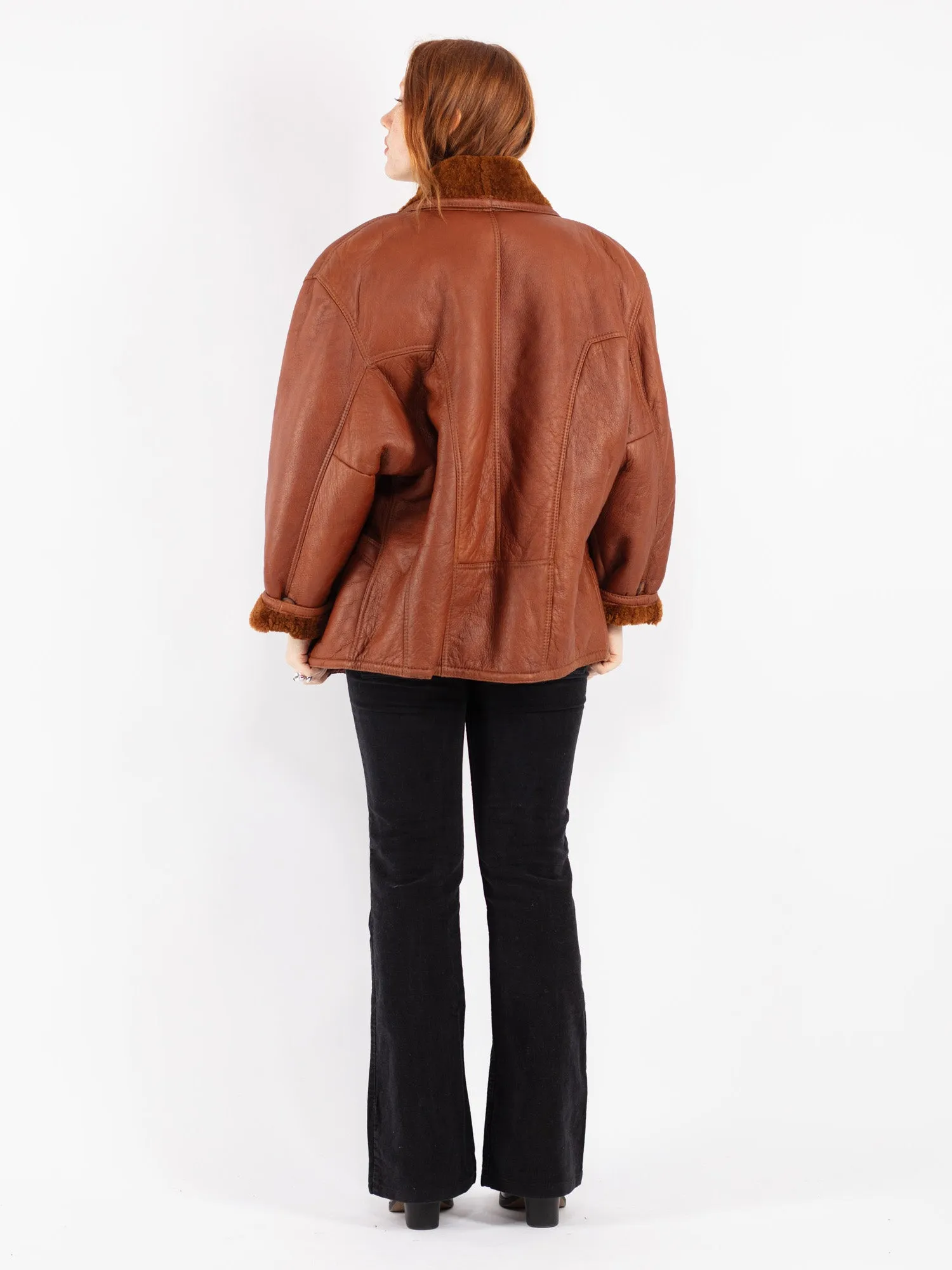 Vintage 80's Women Sheepskin Shearling Coat in Brown