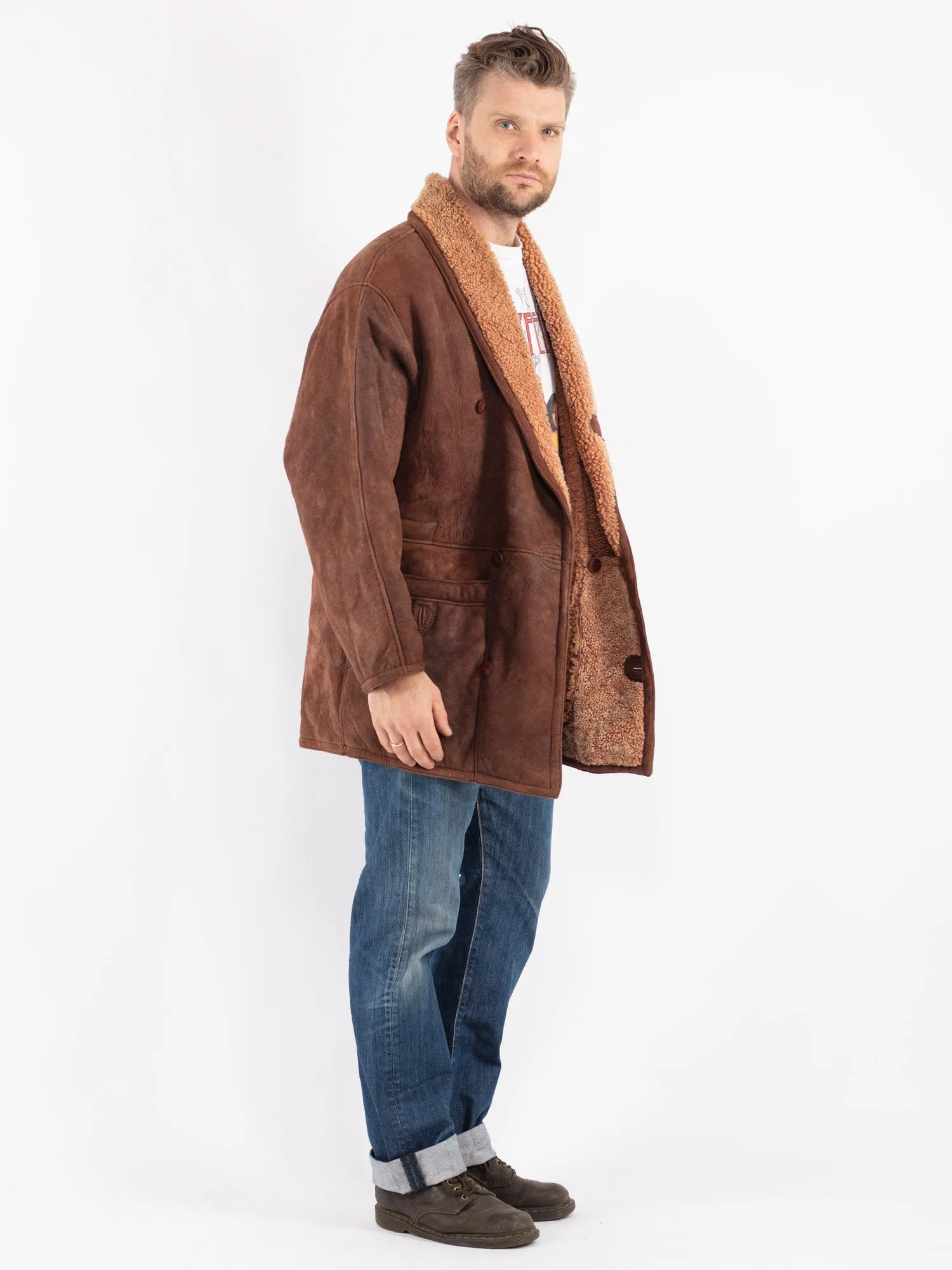 Vintage 90's Men Sheepskin Coat in Brown