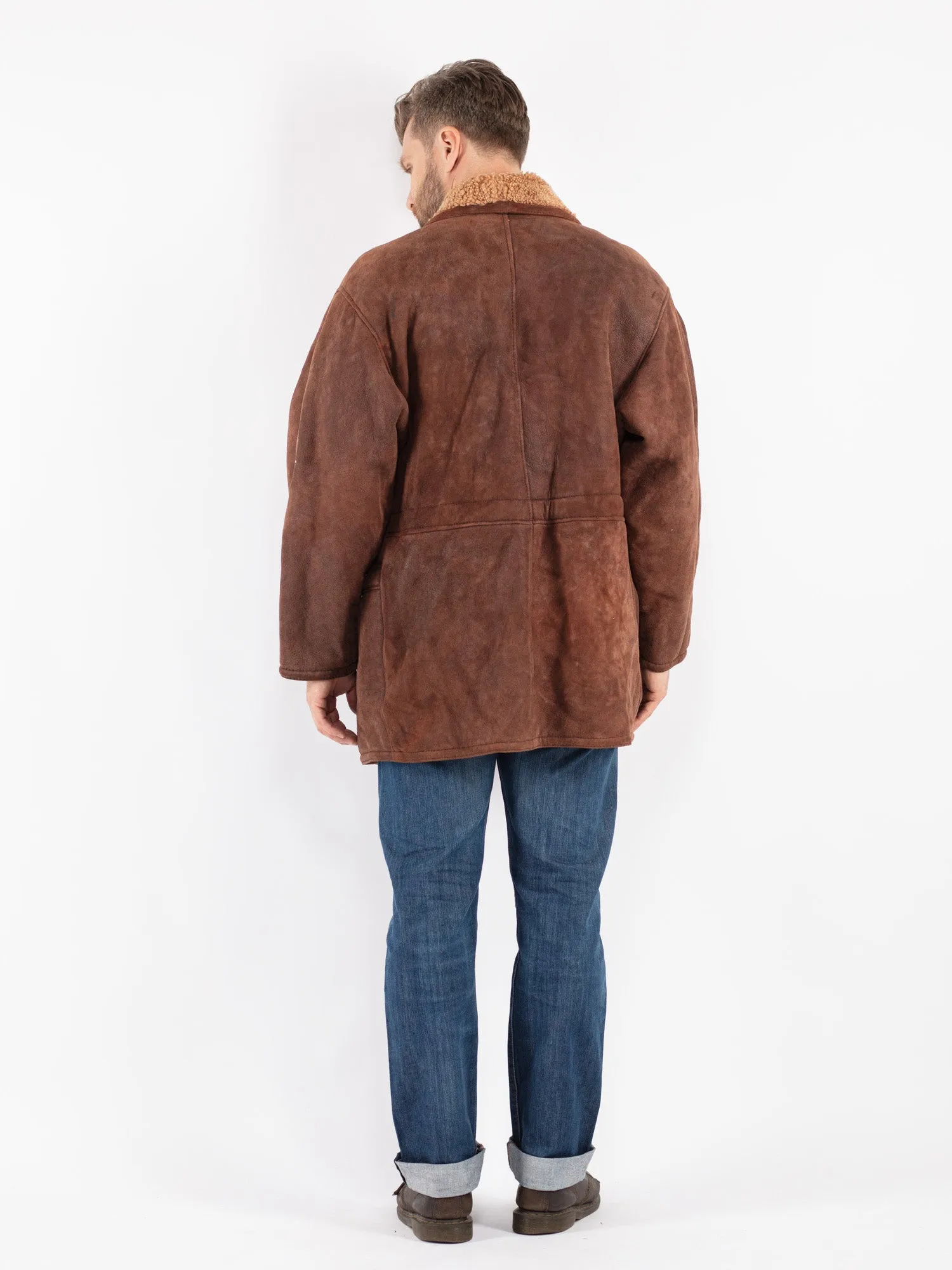 Vintage 90's Men Sheepskin Coat in Brown