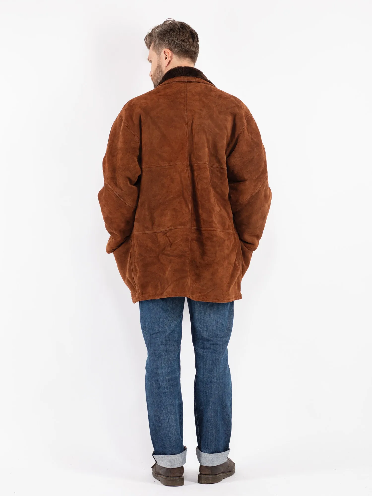 Vintage 90's Men Sheepskin Shearling Coat in Brown