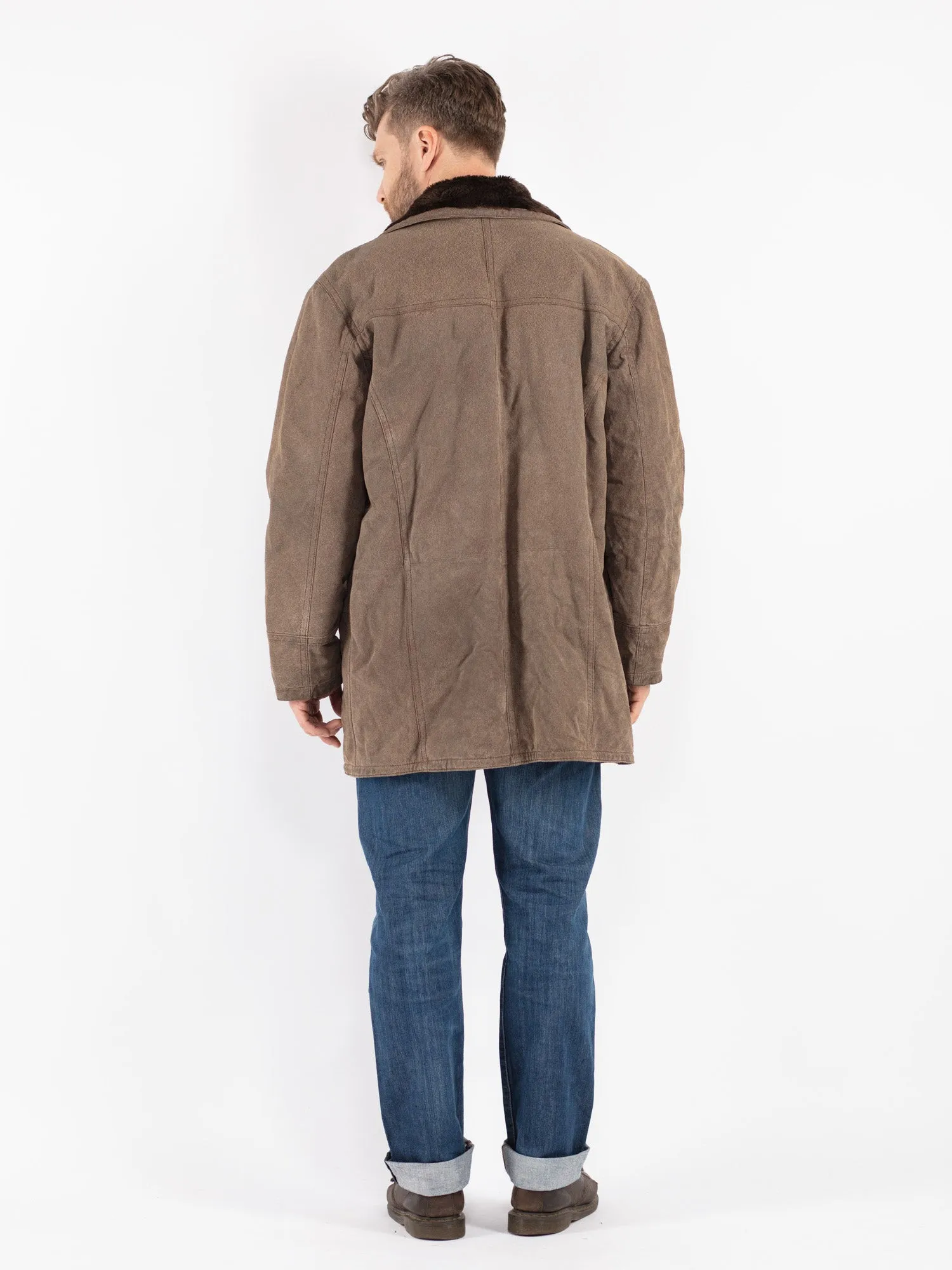 Vintage 90's Men Suede Sherpa Coat in Beige