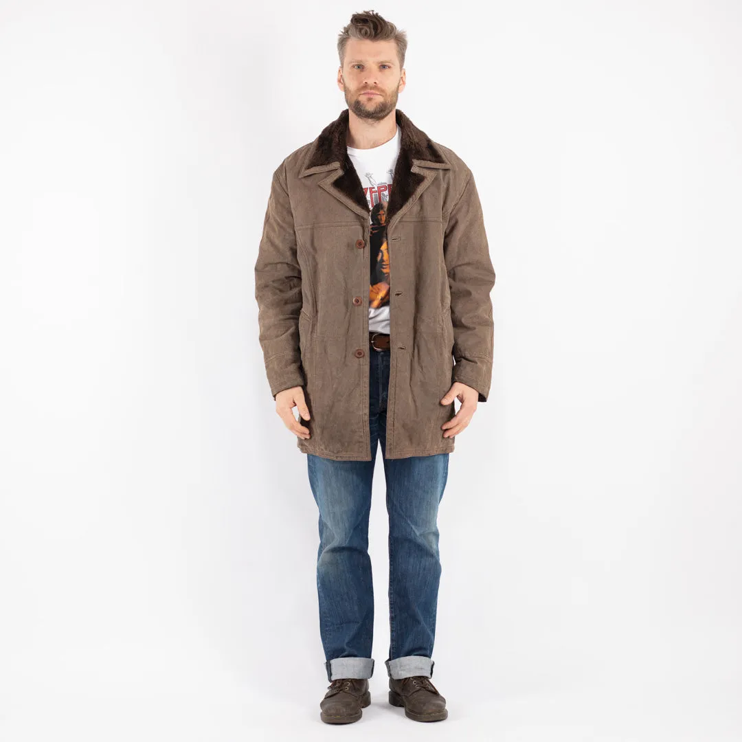 Vintage 90's Men Suede Sherpa Coat in Beige