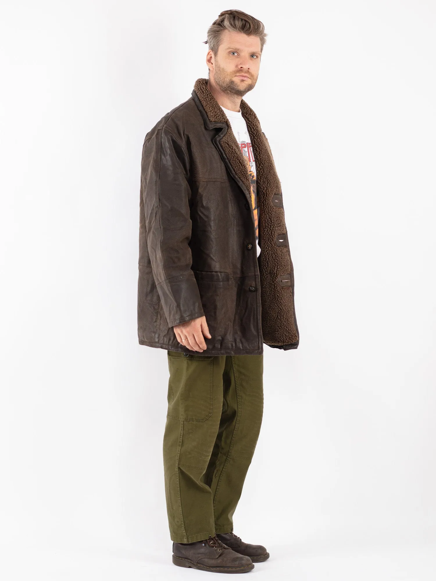 Vintage 90's Men Suede Sherpa Coat in Brown