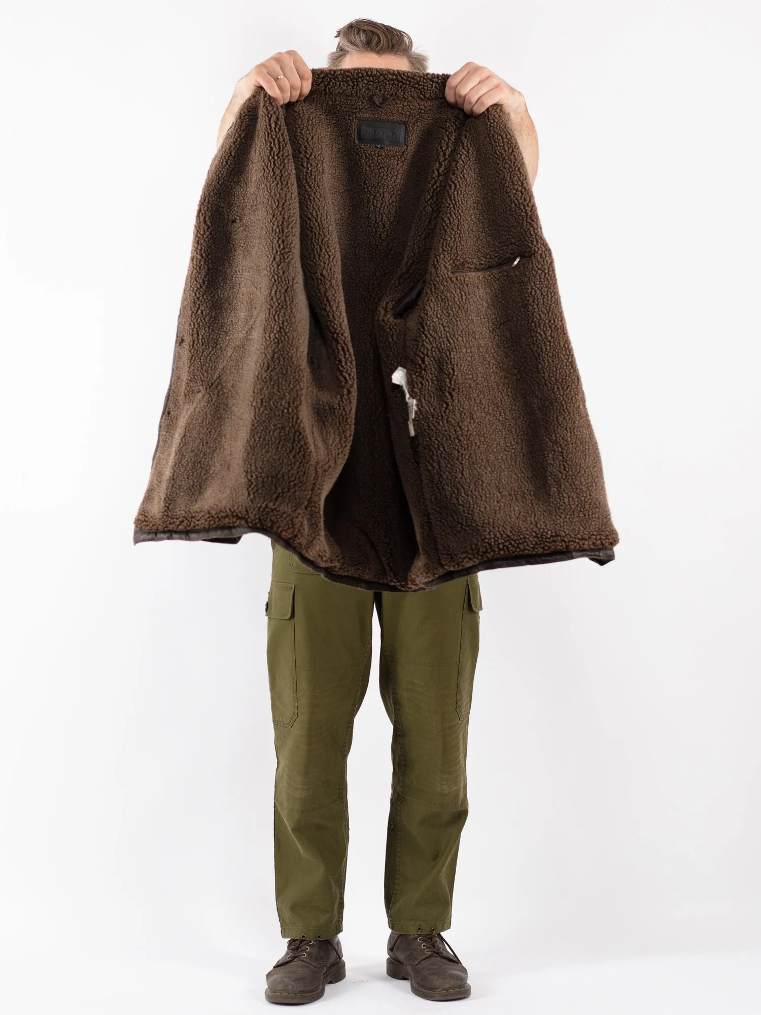 Vintage 90's Men Suede Sherpa Coat in Brown