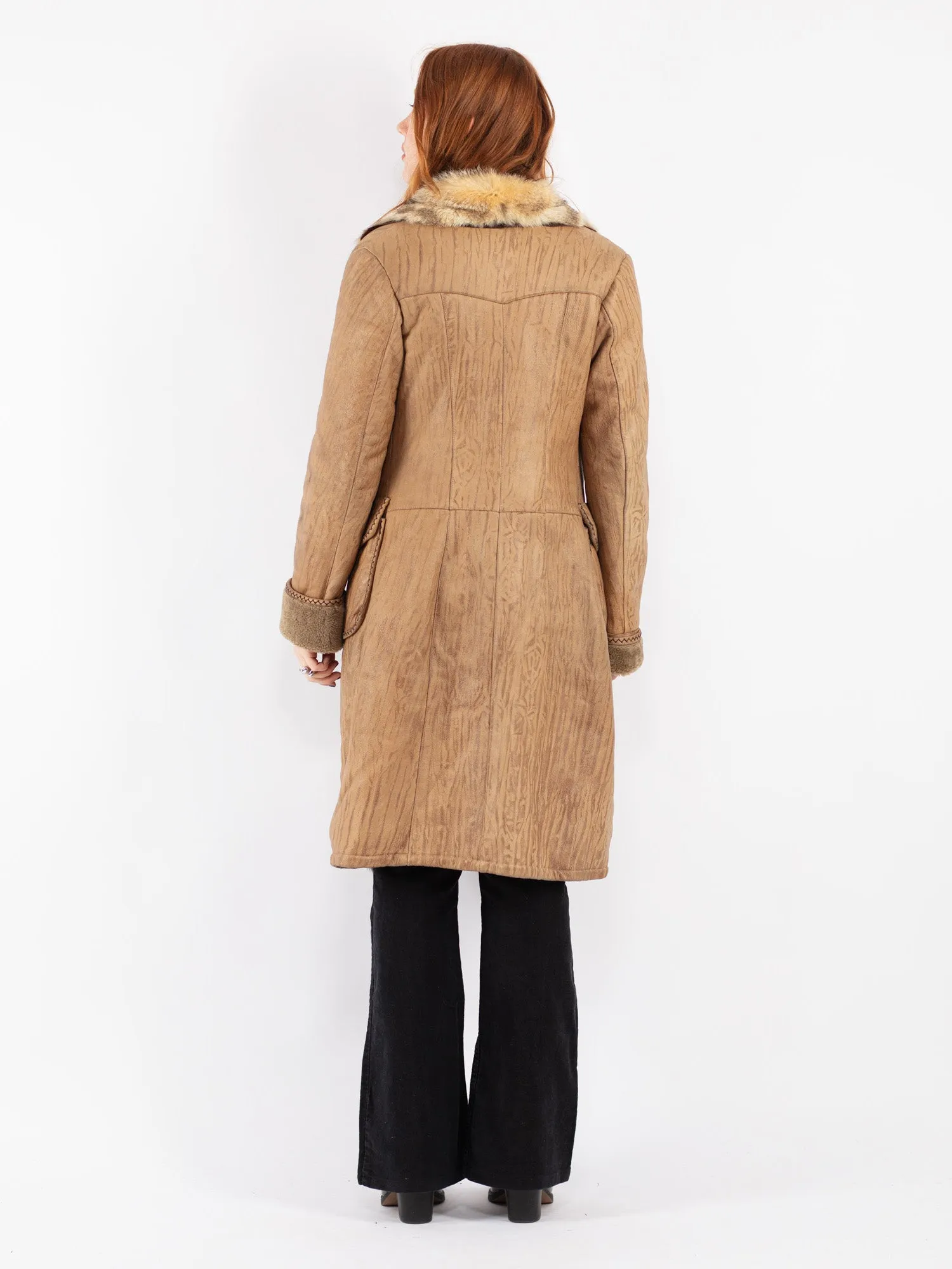 Vintage 90's Women Sheepskin Coat in Beige