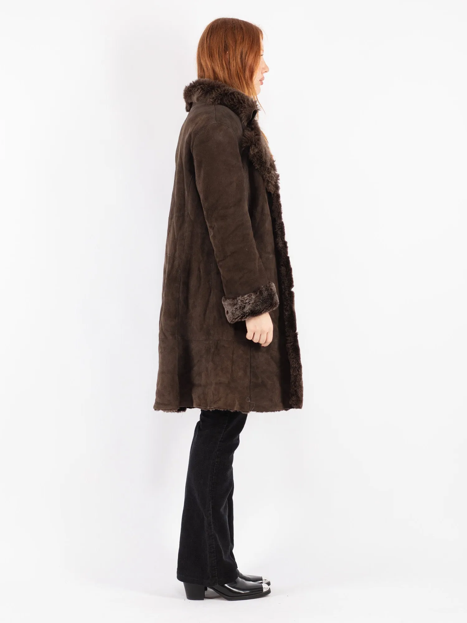 Vintage 90's Women Sheepskin Coat in Brown