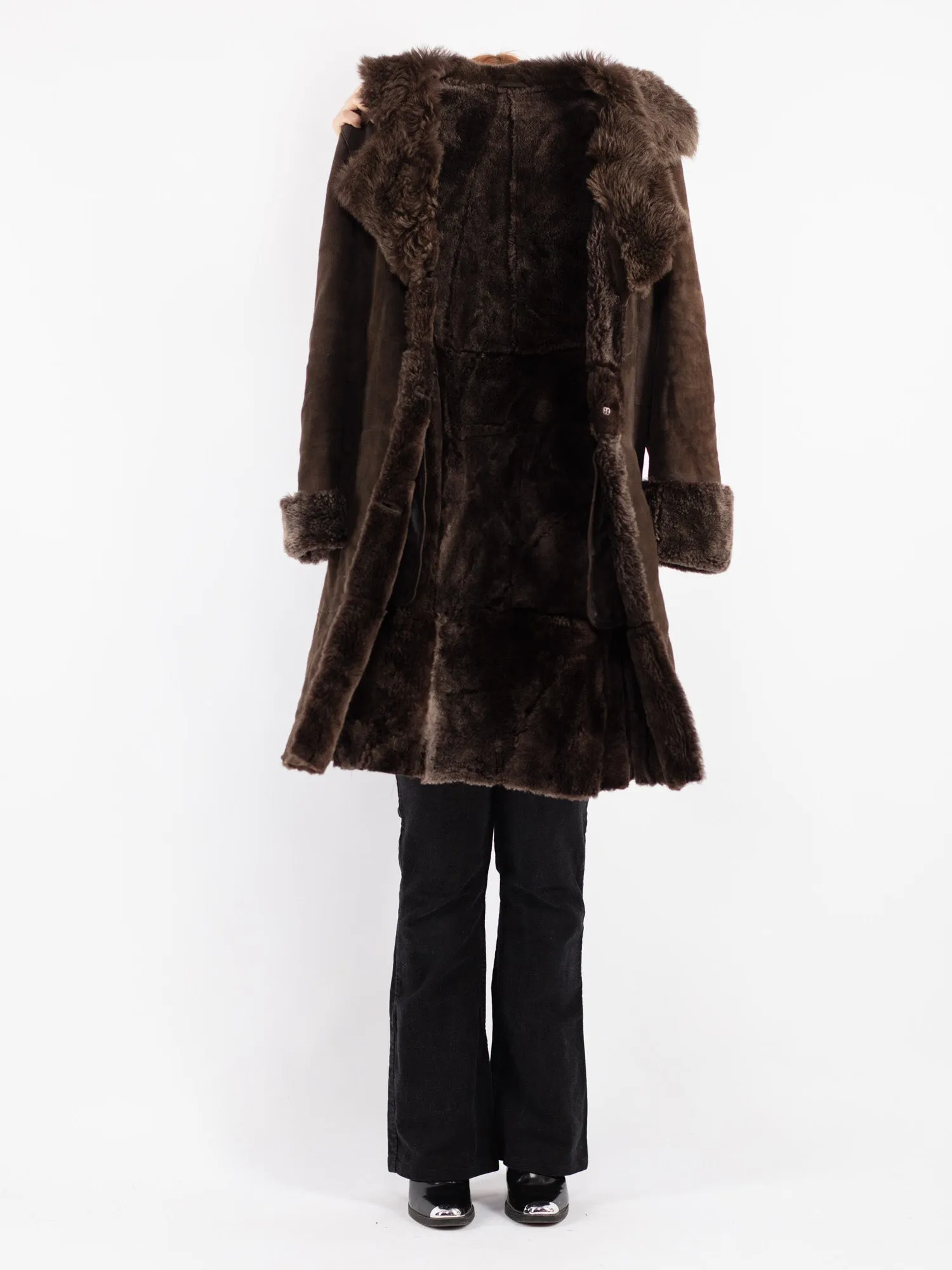 Vintage 90's Women Sheepskin Coat in Brown