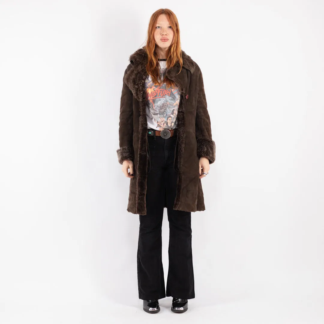 Vintage 90's Women Sheepskin Coat in Brown