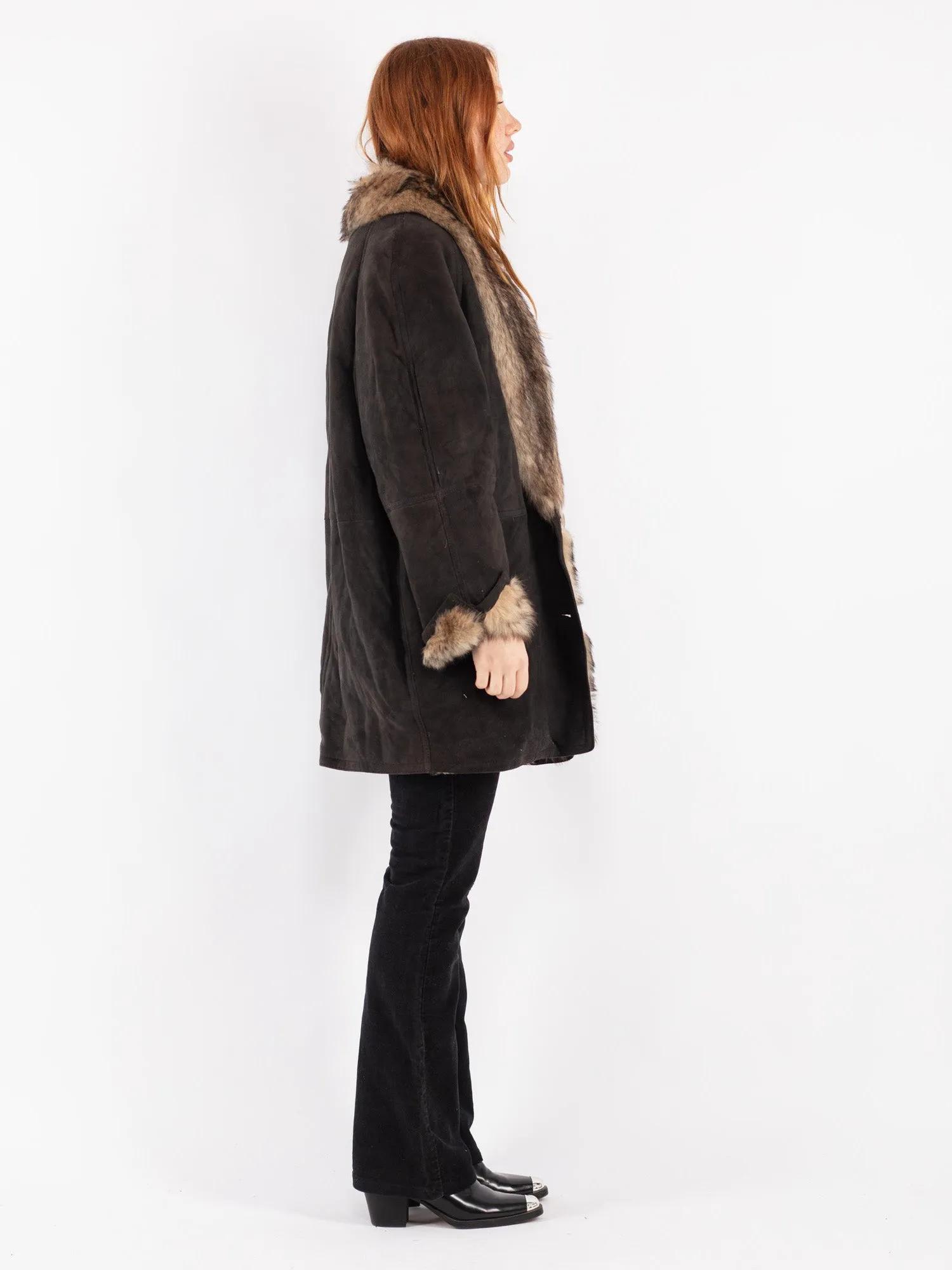 Vintage 90's Women Sheepskin Coat in Gray