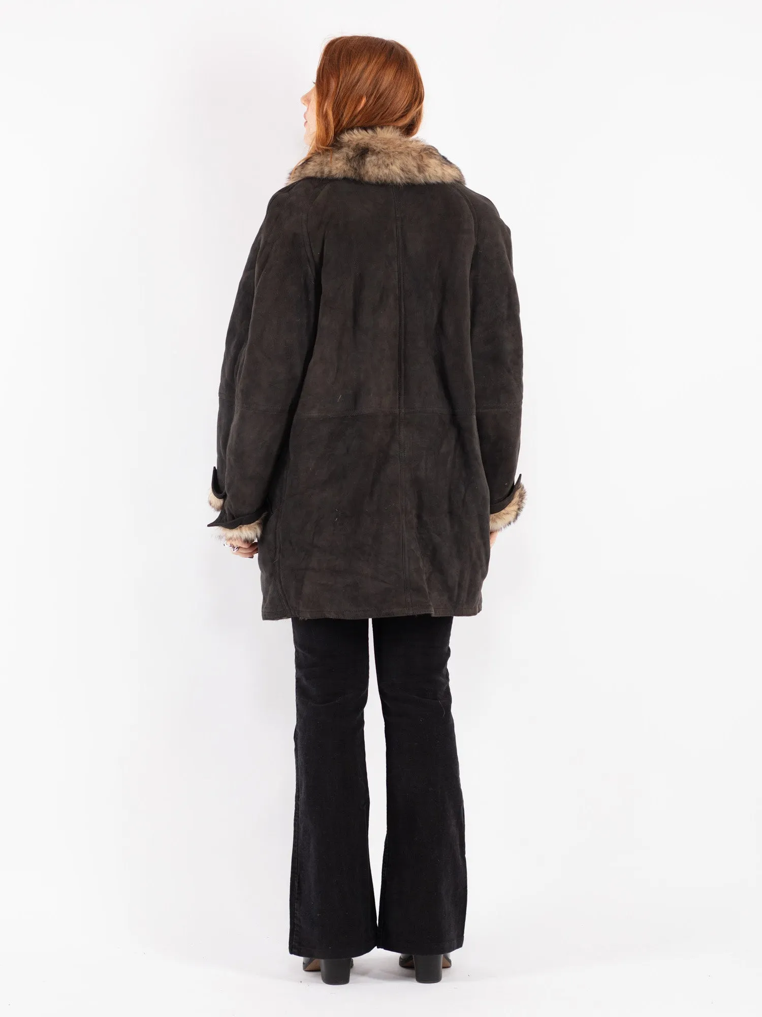 Vintage 90's Women Sheepskin Coat in Gray