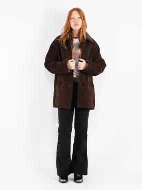 Vintage 90's Women Suede Sherpa Coat in Brown