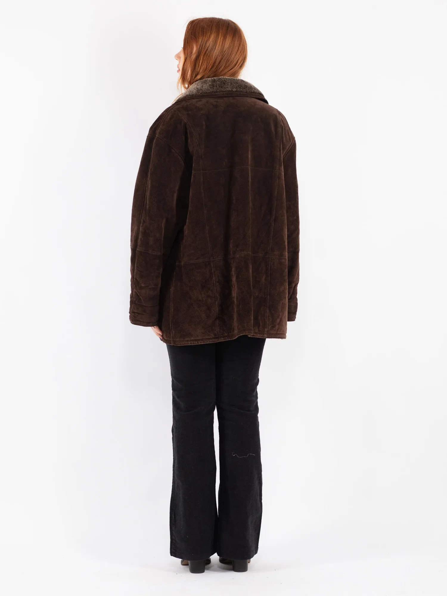 Vintage 90's Women Suede Sherpa Coat in Brown