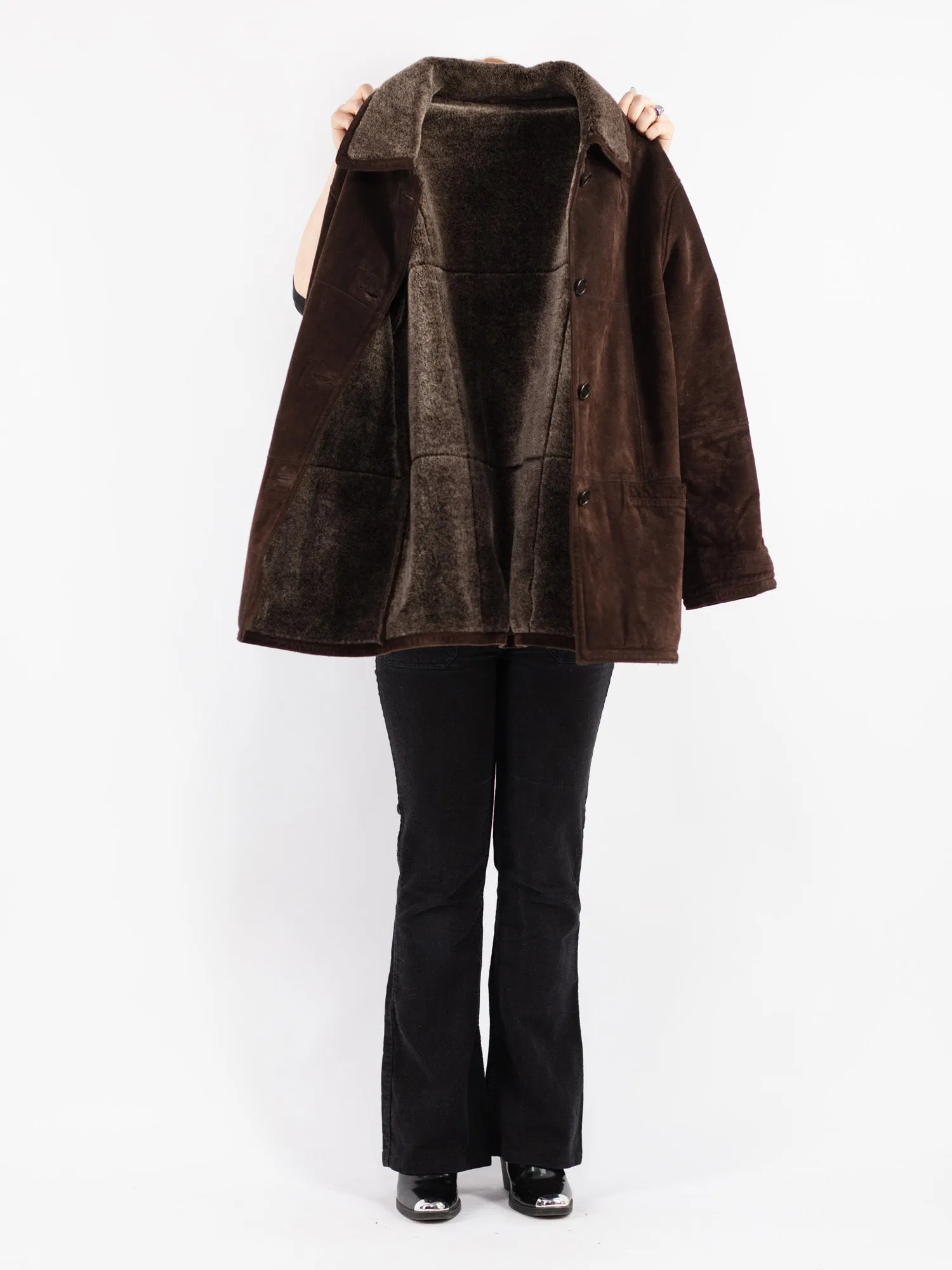 Vintage 90's Women Suede Sherpa Coat in Brown