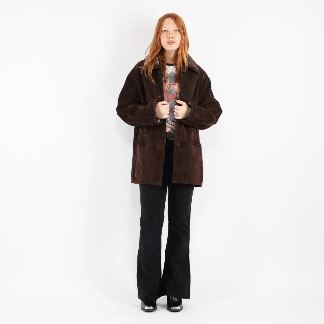 Vintage 90's Women Suede Sherpa Coat in Brown