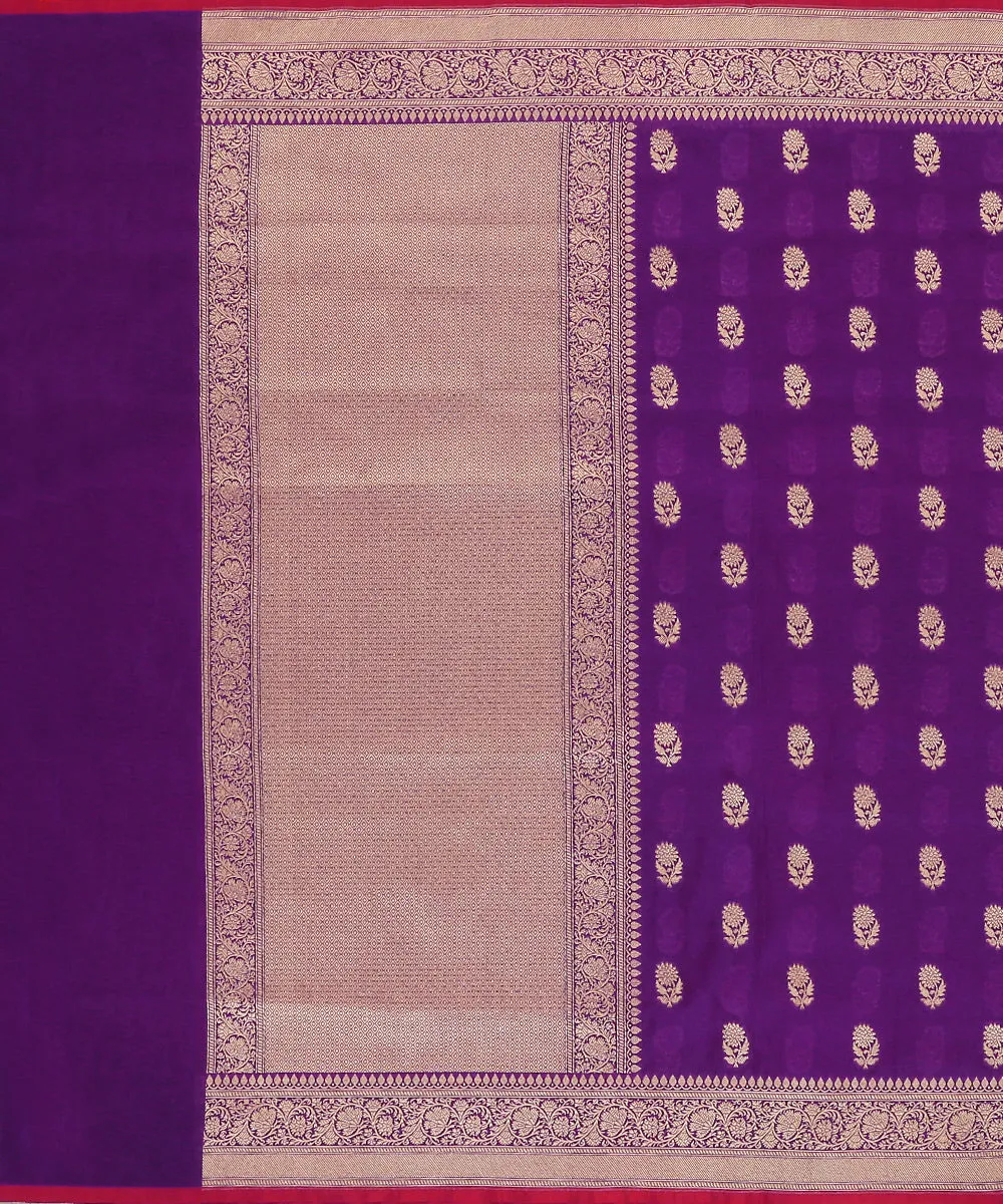 Violet Handloom Pure Katan Georgette Banarasi Dupatta With All Over Cutwork Sunflower Booti