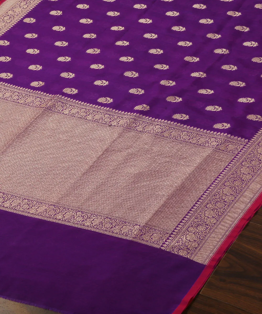 Violet Handloom Pure Katan Georgette Banarasi Dupatta With All Over Cutwork Sunflower Booti