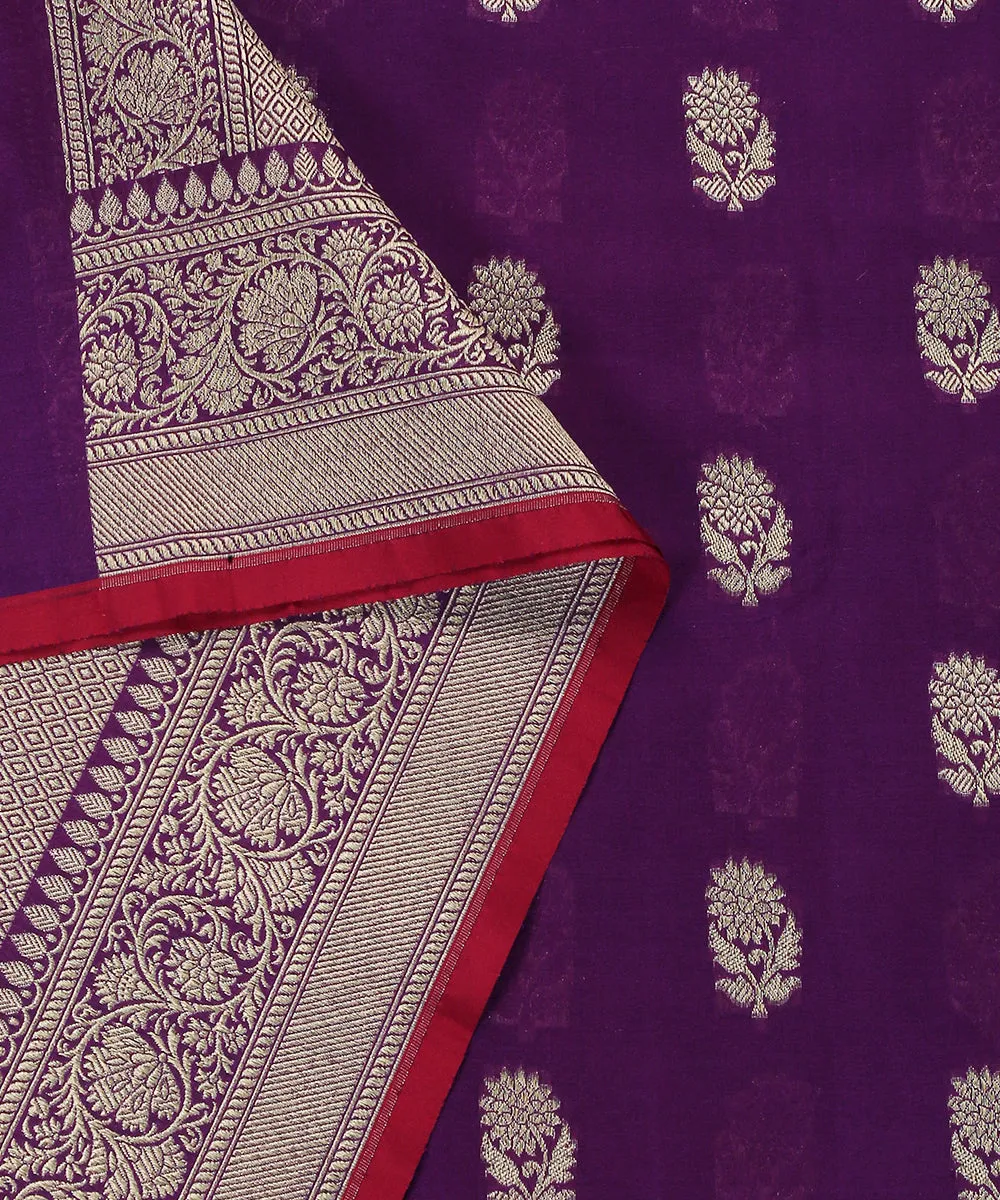 Violet Handloom Pure Katan Georgette Banarasi Dupatta With All Over Cutwork Sunflower Booti