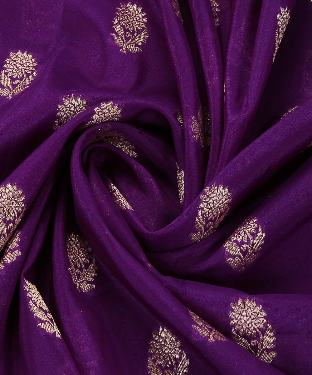 Violet Handloom Pure Katan Georgette Banarasi Dupatta With All Over Cutwork Sunflower Booti