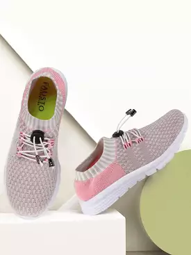 Women Grey/Pink Sports Lace-Up Outdoor Running Shoes