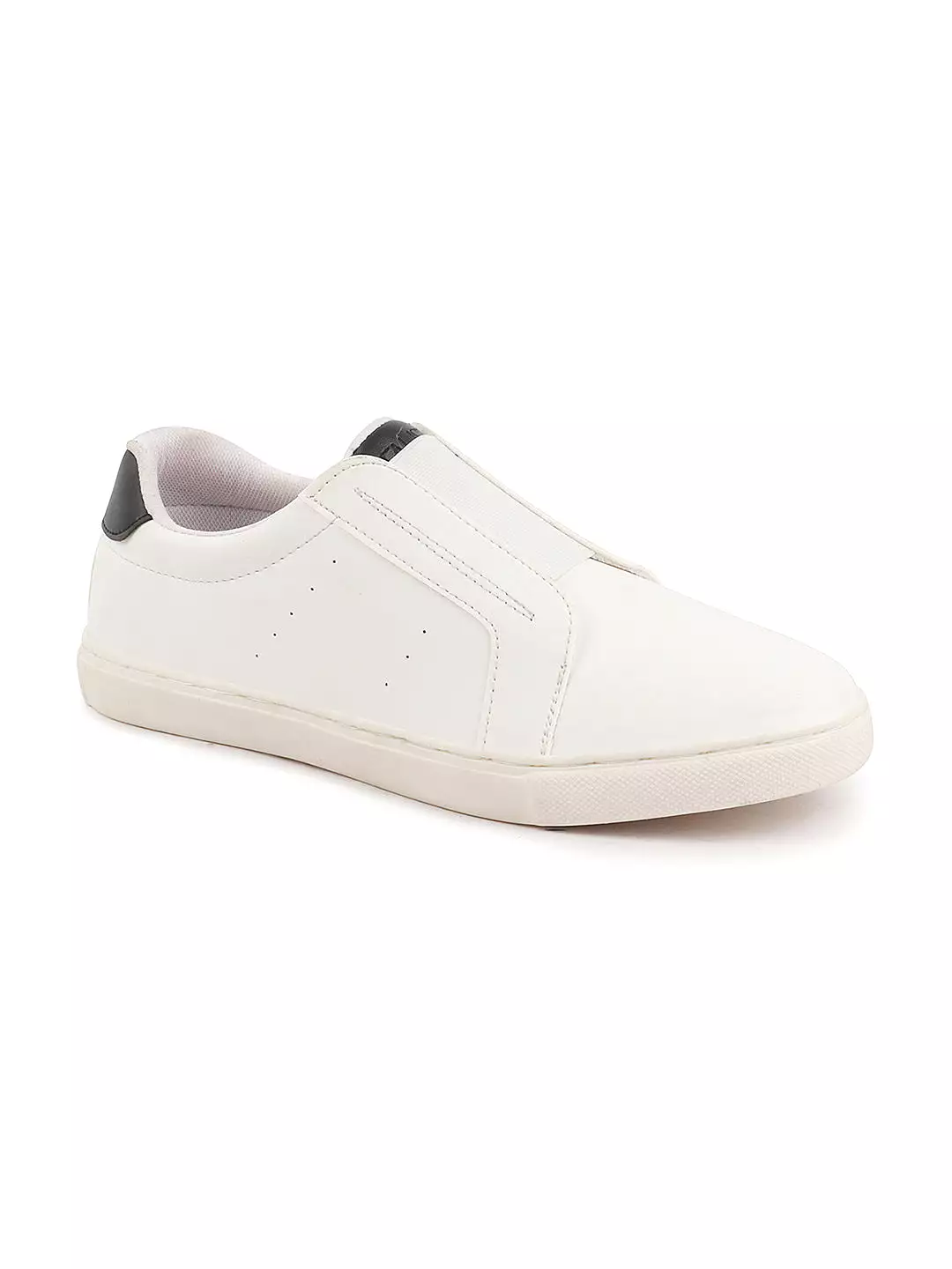 Women White Elastic Closure Stitched Comfort Slip On Sneaker Shoes