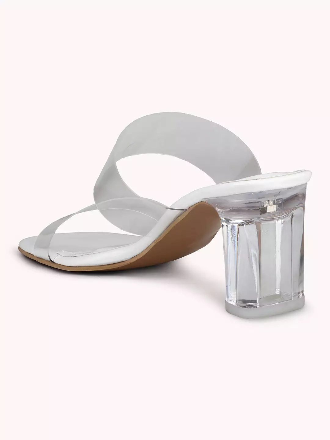 Women White Two Strape Transparent Block Heel Sandals