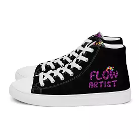 Women's Black High Top Canvas Shoes With Heart and Flow Artist in Leopard Print