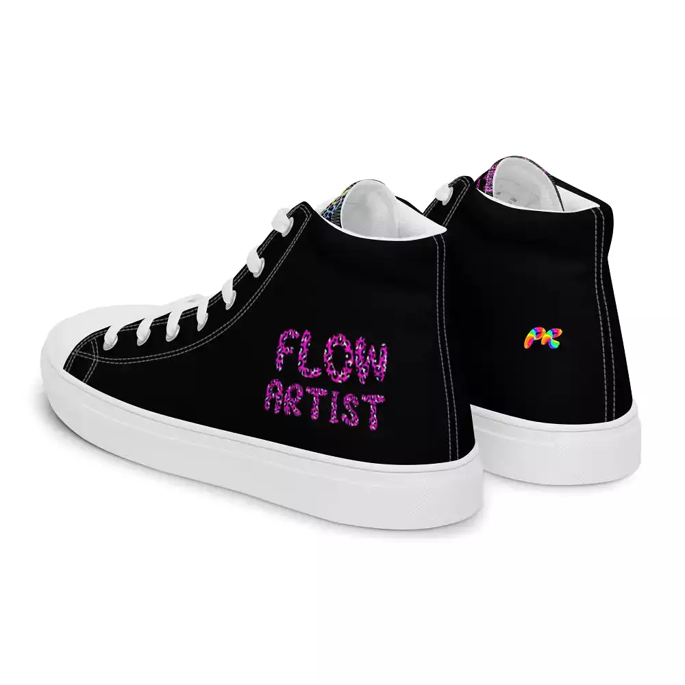 Women's Black High Top Canvas Shoes With Heart and Flow Artist in Leopard Print