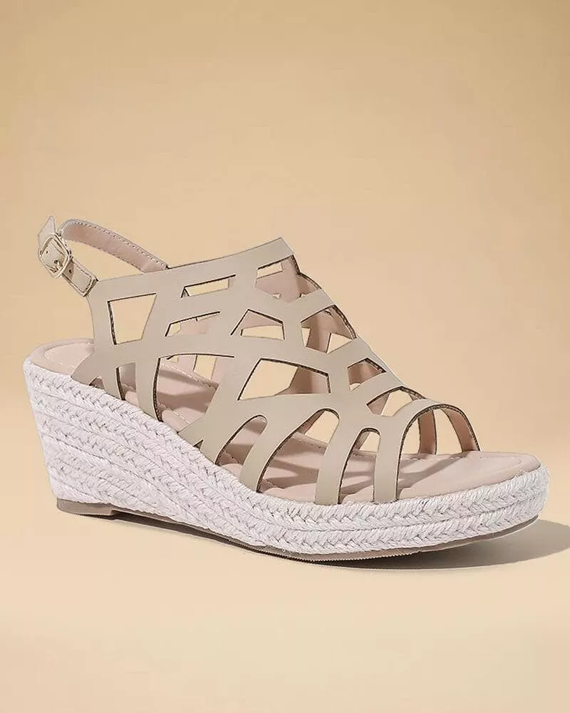 Women's Braided Hemp Rope Wedge Heel Adjusting Buckle Sandals