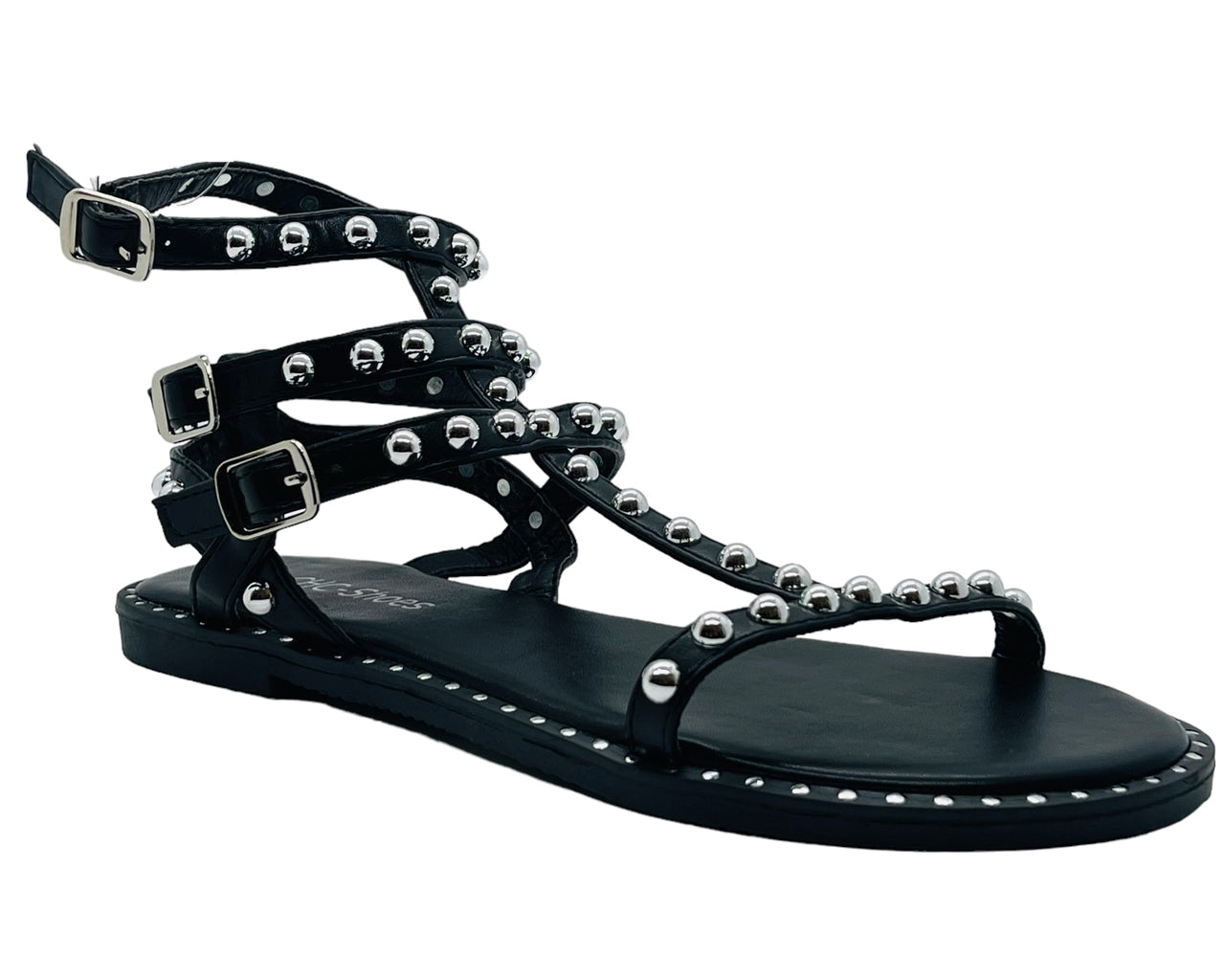 Women's Flat Studded Gladiator Buckle Sandals