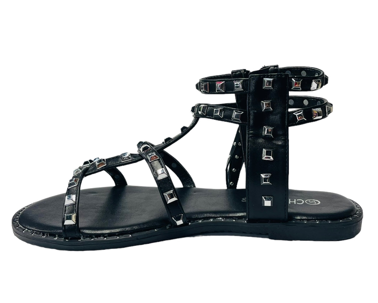 Women's Flat Studded Gladiator Zip Sandals