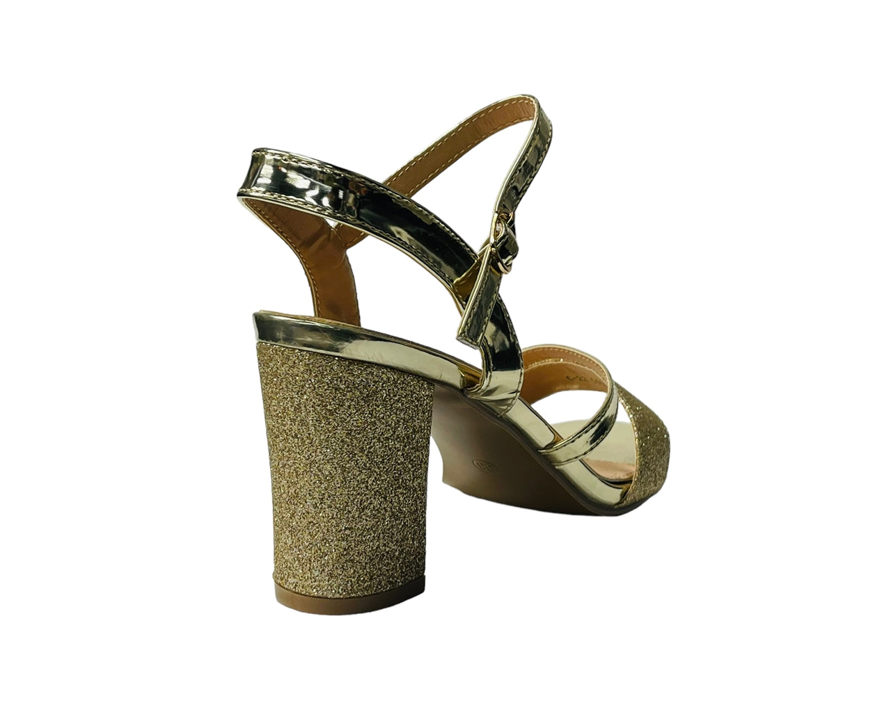 Women's Glitter Block Heel Ankle Strap Shoes