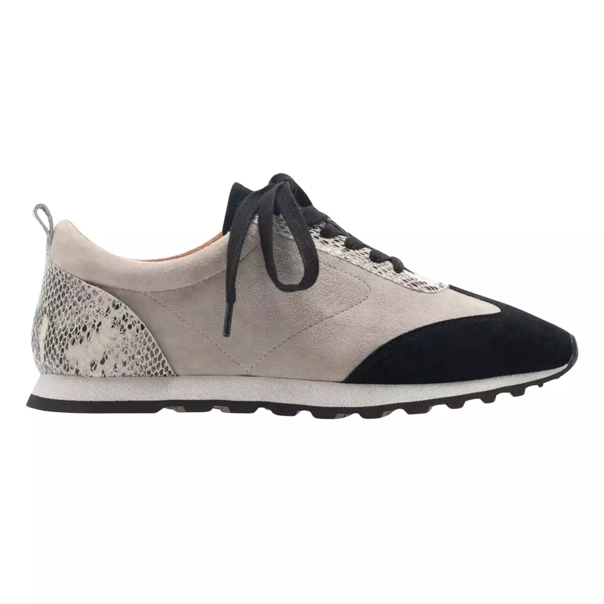 Yes Women's Caren Black/Light Grey Suede/White Snake Print