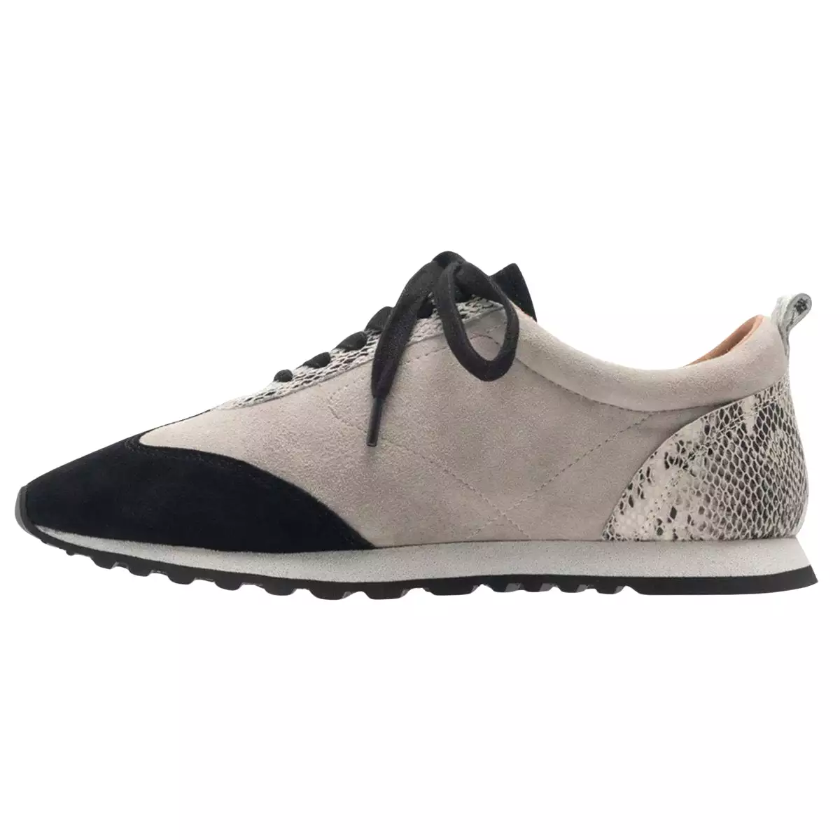 Yes Women's Caren Black/Light Grey Suede/White Snake Print