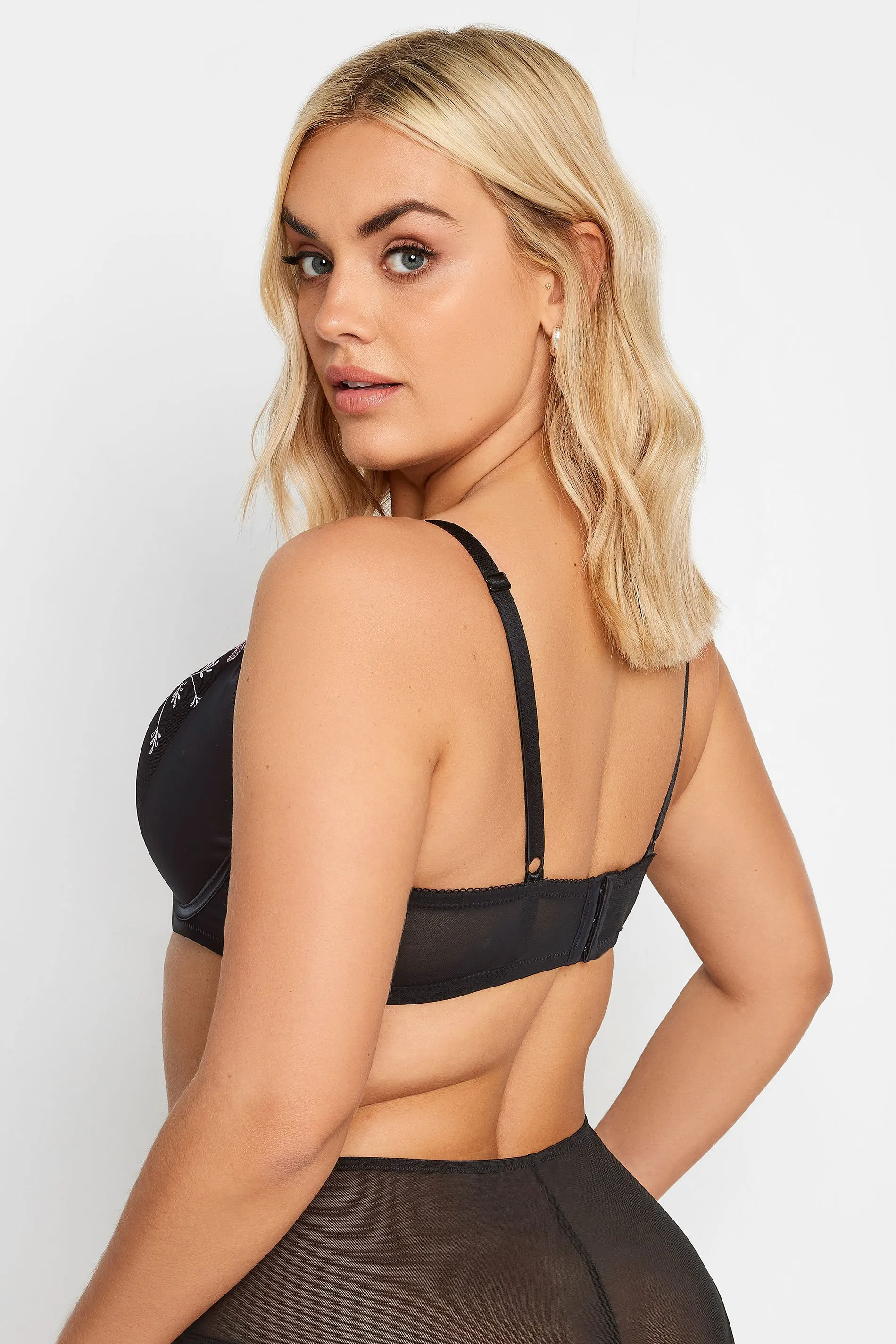 YOURS Black Floral Embroidered Padded Underwired Bra