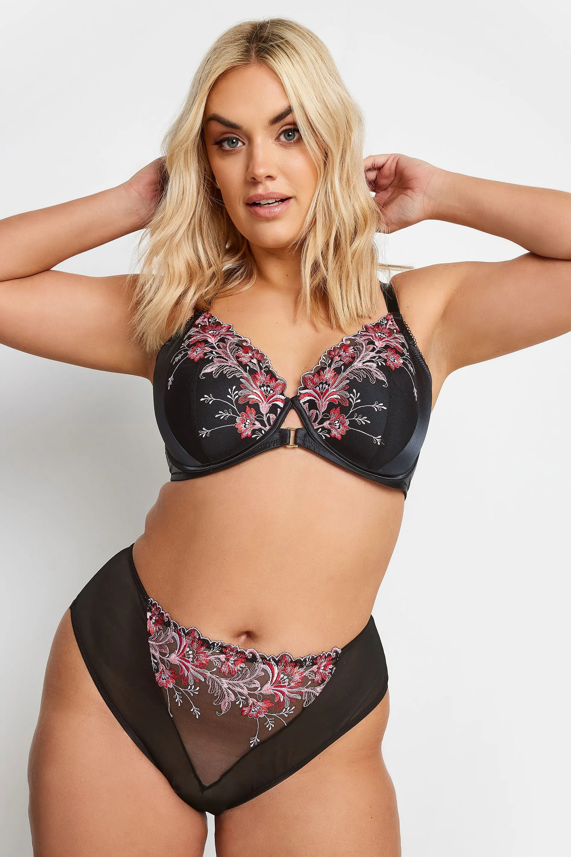 YOURS Black Floral Embroidered Padded Underwired Bra