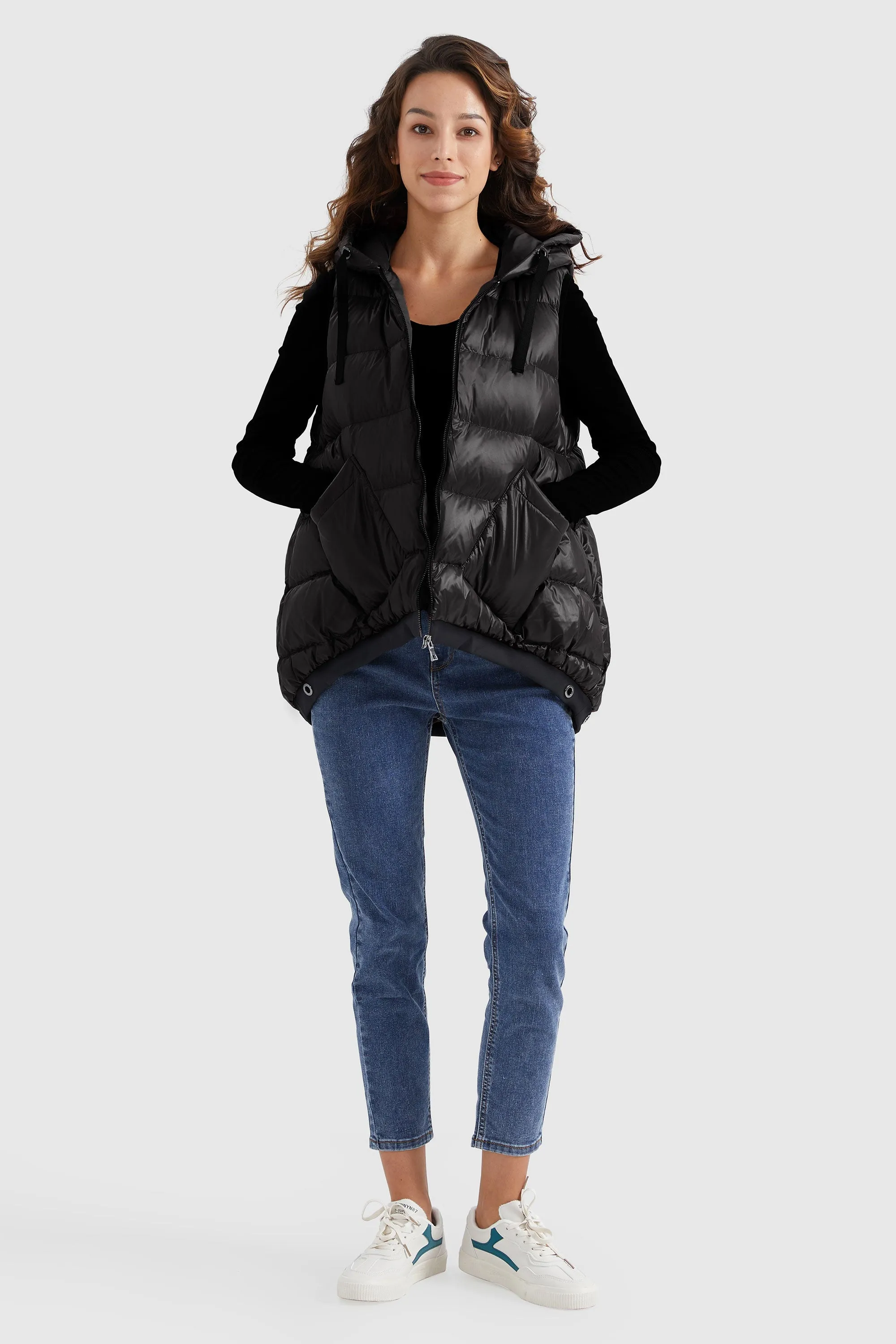 Zip Up Hooded Quilted Puffer Down Vest