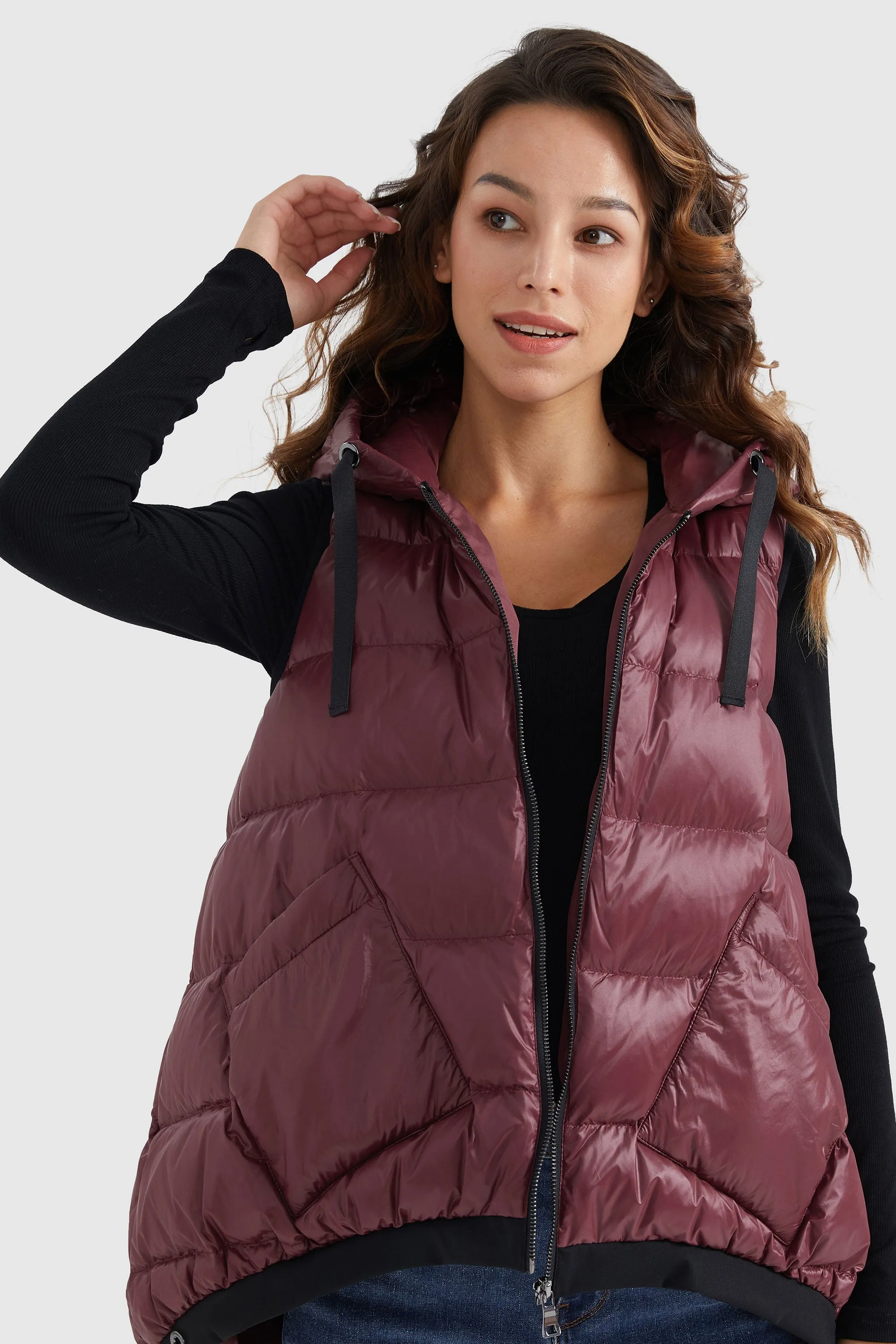 Zip Up Hooded Quilted Puffer Down Vest